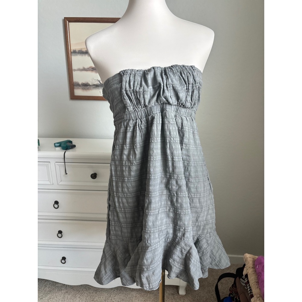 y2k Strapless Mini Dress Womens Small Grey Excellent Plaid Babydoll - Picture 3 of 7